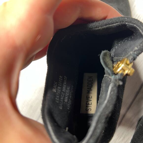 Steve Madden Black Heeled Ankle Boots Booties Leather Suede Gold Zip Sz 8.5M - Picture 10 of 11